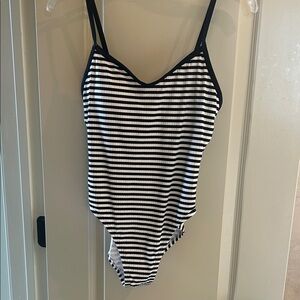 Striped Black and White  One Piece